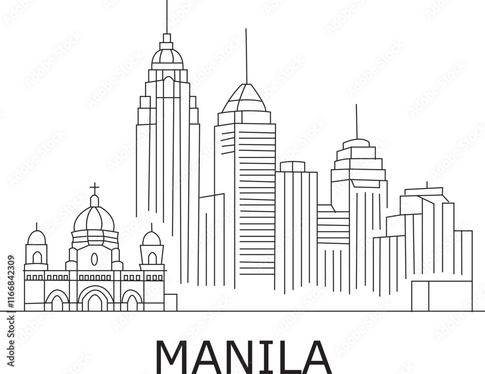 Fototapeta premium Manila City Line Draw Simple Minimalist