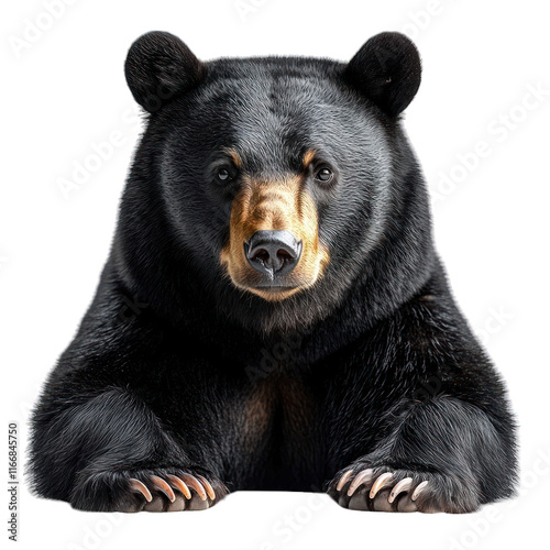 A realistic depiction of a bear sitting calmly.