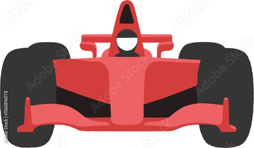 Front view of a simple red formula 1 car vector icon isolated on a transparent background.