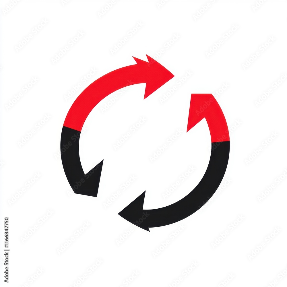 Dynamic circular arrows in red and black symbolize continuous movement and recycling. Dynamic circular arrows in red and black symbolize continuous movement and recycling.