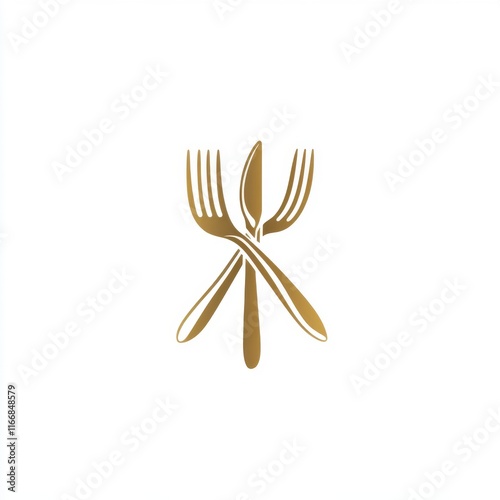 Stylized golden cutlery logo featuring crossed forks and a knife on a clean white background.