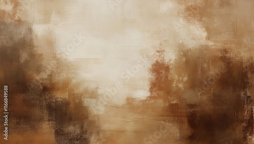 Canvas with abstract strokes of oil paint in beige and brown tones. Abstract brown and beige background as a base for oil painting.