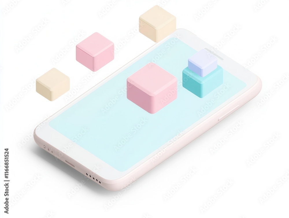 Futuristic pastel smartphone with abstract floating cubes, AI generated Futuristic pastel smartphone with abstract floating cubes, AI generated