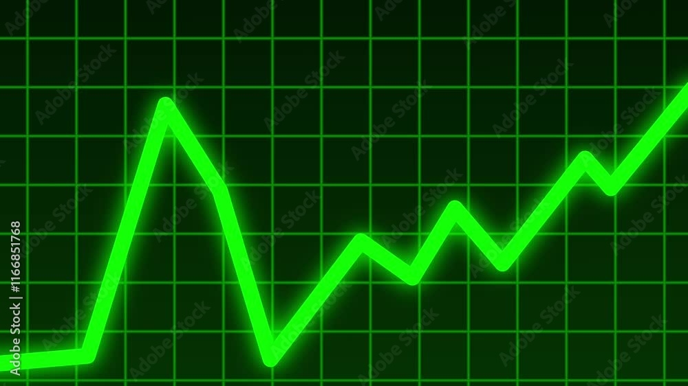 Animation of green graph icon illustrates data trends and analytics, commonly used in business and technology to represent performance metrics and growth