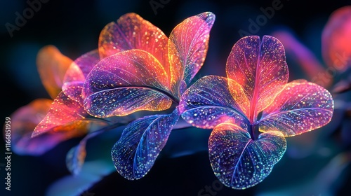 plants shift into glowing, dynamic digital art forms., Generative AI