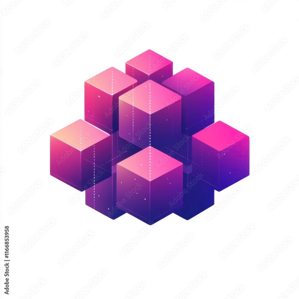 Obraz premium Abstract geometric cubes in vibrant pink and purple tones creating a modern digital art design.