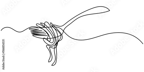 Vector illustration of noodles and fork, Fork with pasta in One Continuous line drawing. Italian spaghetti noodle for web banner and food delivery service in simple linear style. Editable stroke. pro.
