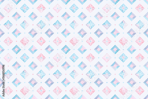 水彩画ピンクと水色の幾何学模様シームレスパターン背景