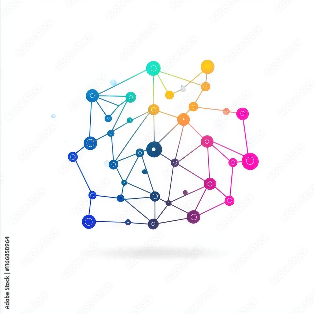 Abstract colorful network illustration with connected nodes and vibrant gradients.