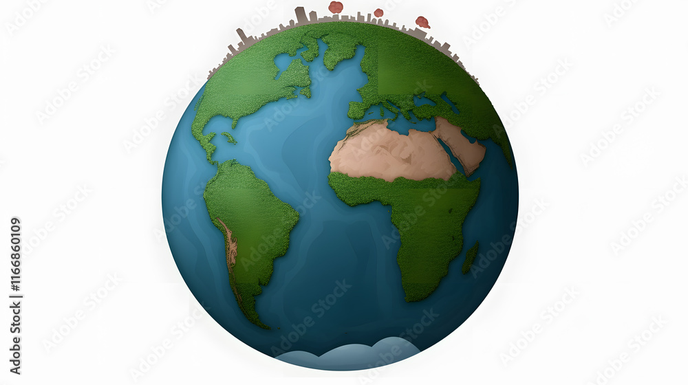 Fototapeta premium Colorful globe showcasing continents and cities