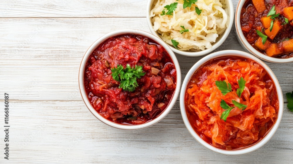 custom made wallpaper toronto digitalA variety of different types of sauerkraut in bowls on a white table