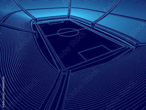 Blue image of a soccer field with a blue striped background