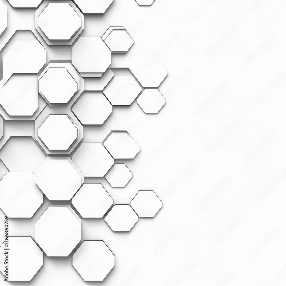 Abstract composition of hexagonal shapes in white, creating a modern and clean design aesthetic. Abstract composition of hexagonal shapes in white, creating a modern and clean design aesthetic.