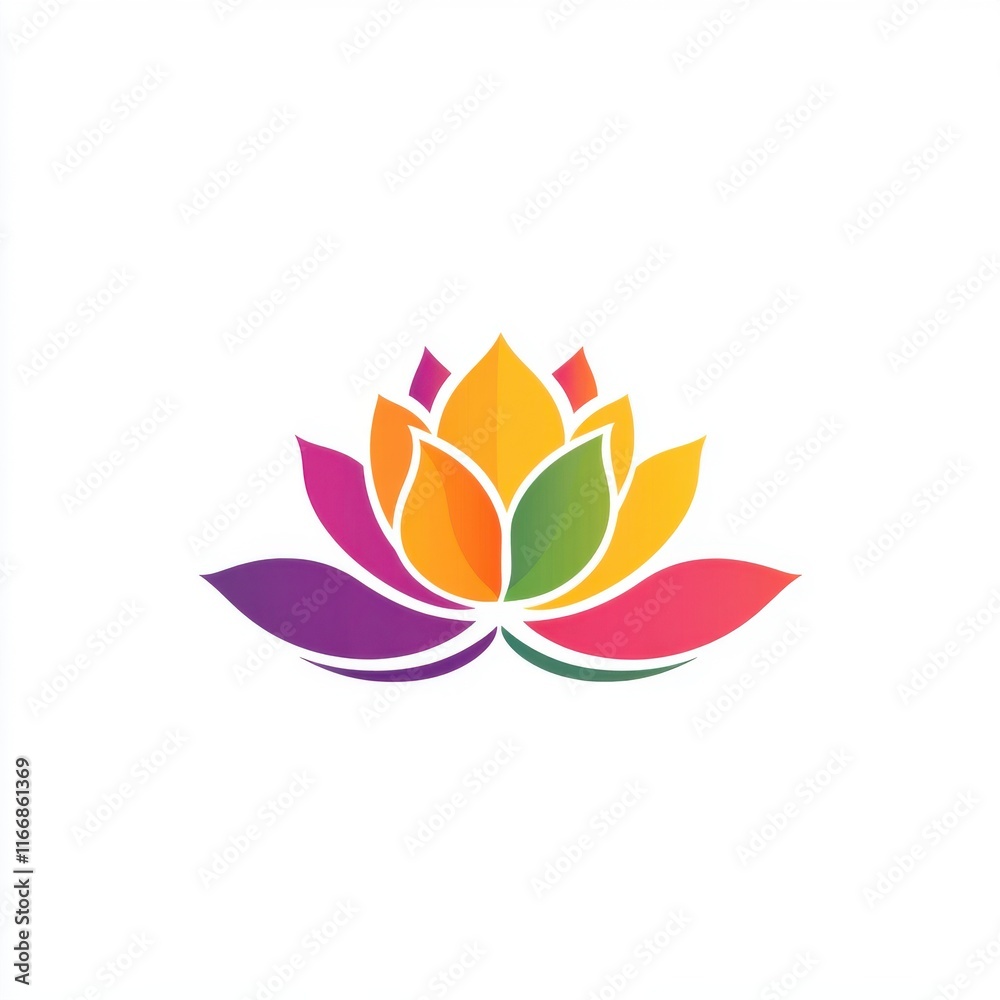 Obraz premium A vibrant lotus flower logo design featuring gradient colors of pink, yellow, green, and purple.