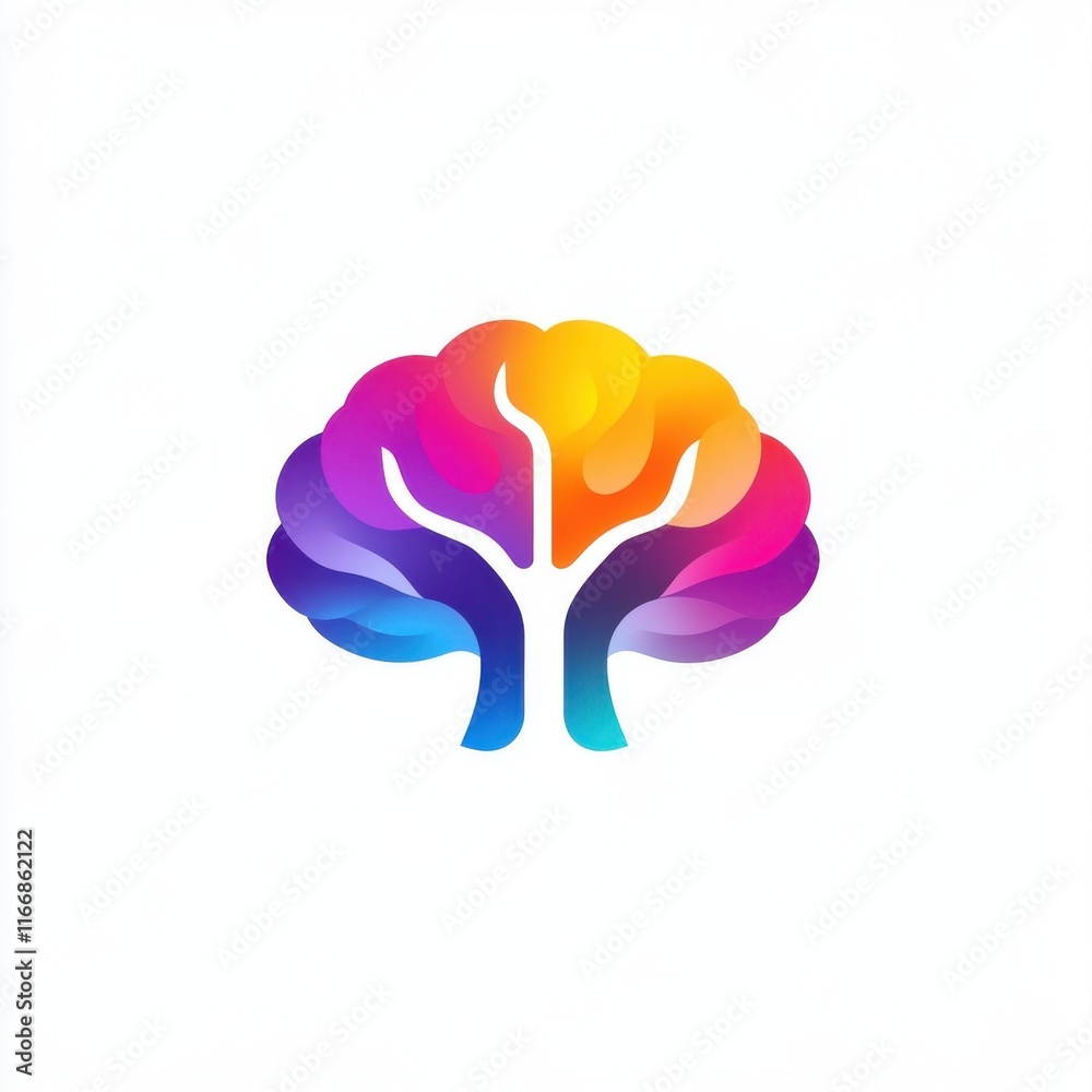 A vibrant, abstract brain illustration in shades of orange, purple, and blue, symbolizing creativity and intelligence.