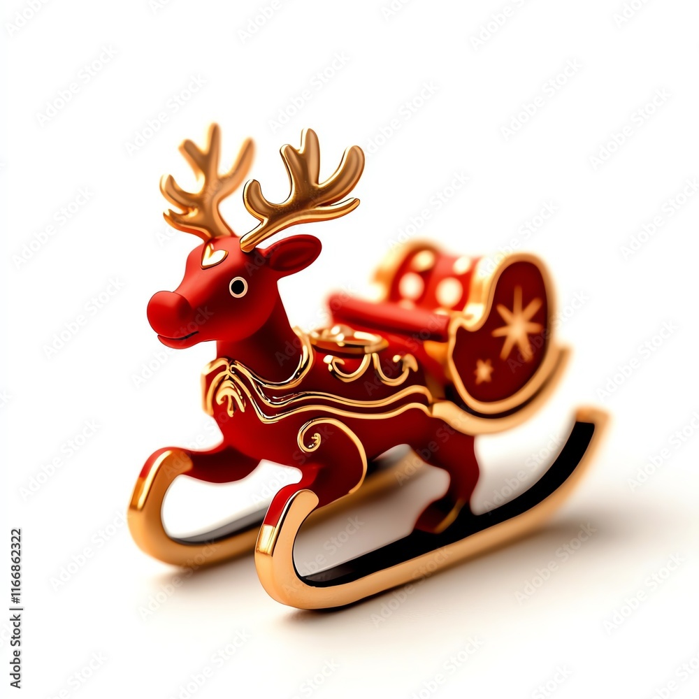 Decorative red reindeer sleigh figurine, intricately designed, perfect for festive holiday decor on a white isolate background. Decorative red reindeer sleigh figurine, intricately designed, perfect for festive holiday decor on a white isolate background.