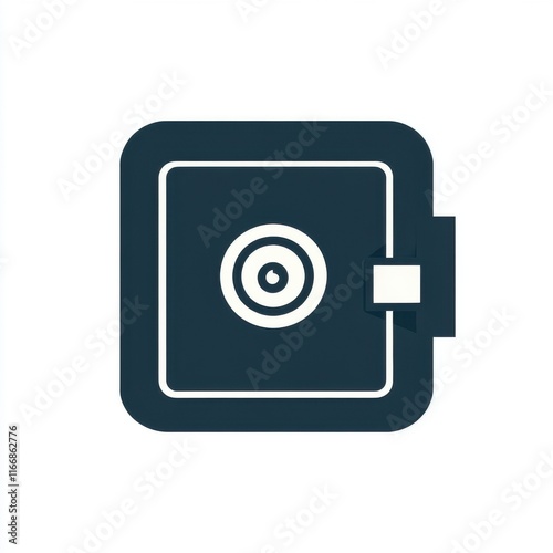 Illustration of a dark blue safe with a circular lock on a clean white background.