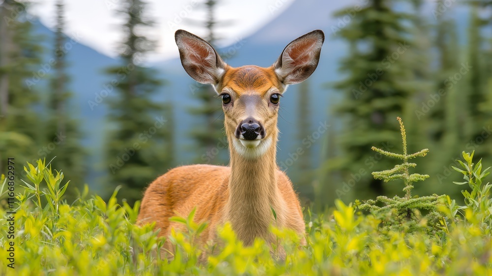 A deer standing in a field of tall grass A deer standing in a field of tall grass