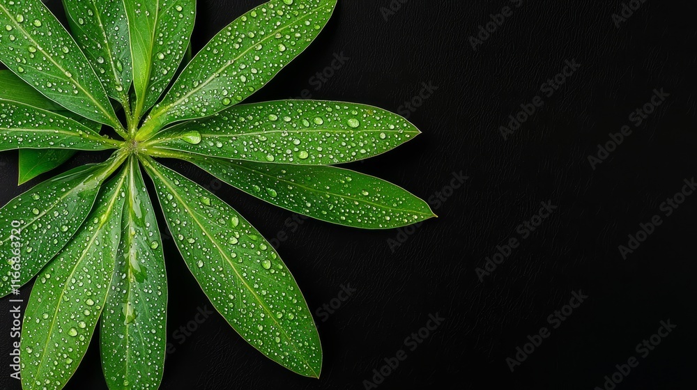 Fototapeta premium A green leaf with water droplets on it
