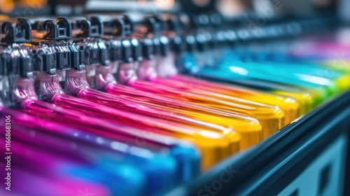 Colorful Ink Cartridges In A Printing Machine