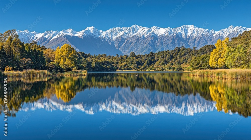 Obraz premium Majestic Snowcapped Mountains Reflected In Calm Lake Water