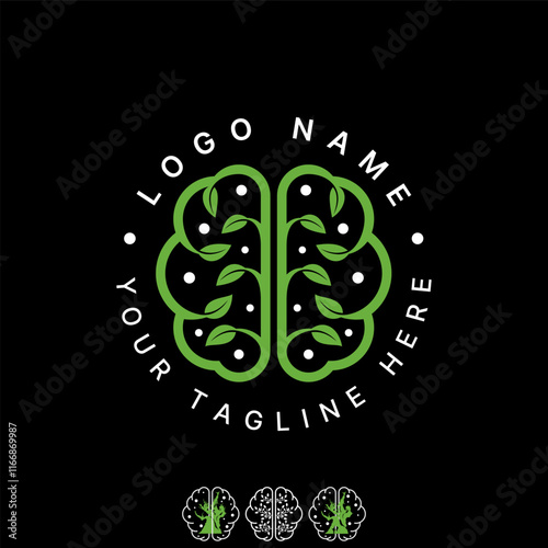 Logo design graphic concept creative premium vector stock image graphic two brain head human leaves plant nature to typography tech smart excellence photo