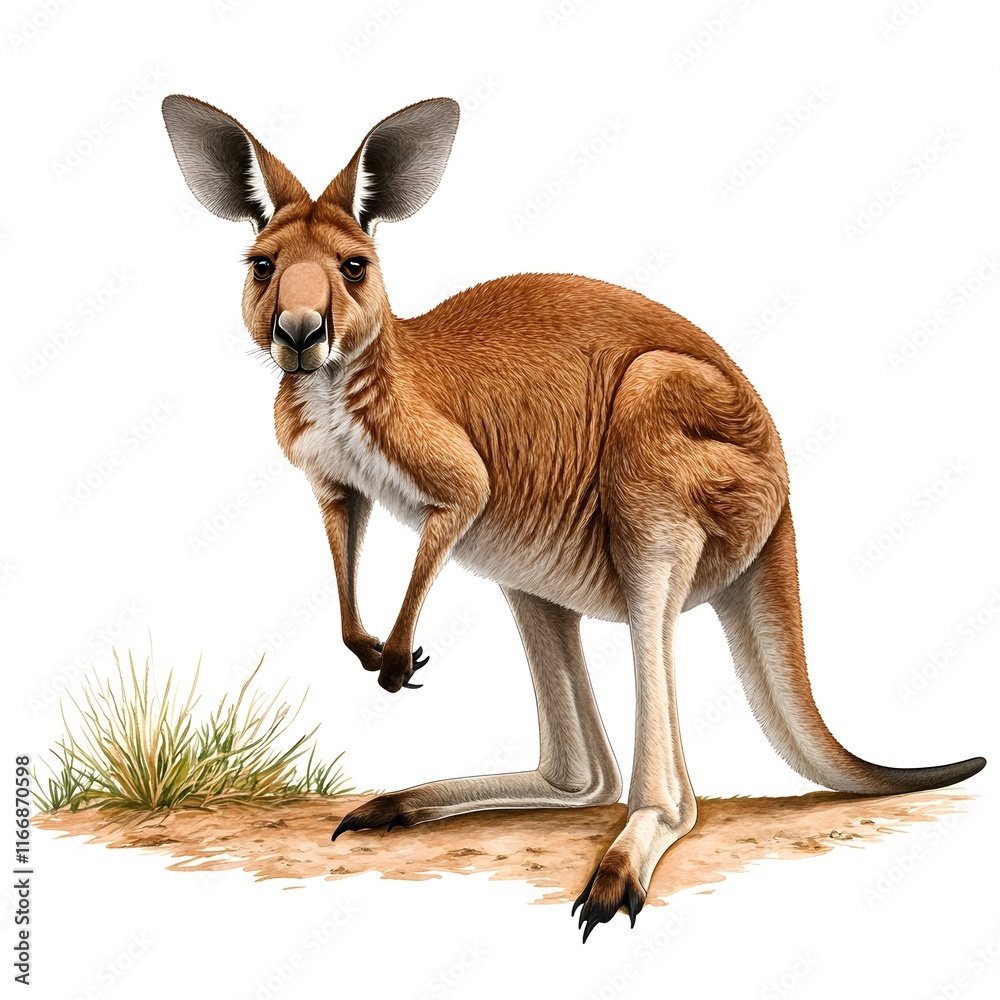 Full shot of a red kangaroo, expertly rendered in a detailed illustration style. Full shot of a red kangaroo, expertly rendered in a detailed illustration style.
