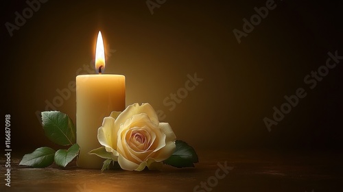 Wallpaper Mural Lit candle with pale rose, dark background. Torontodigital.ca