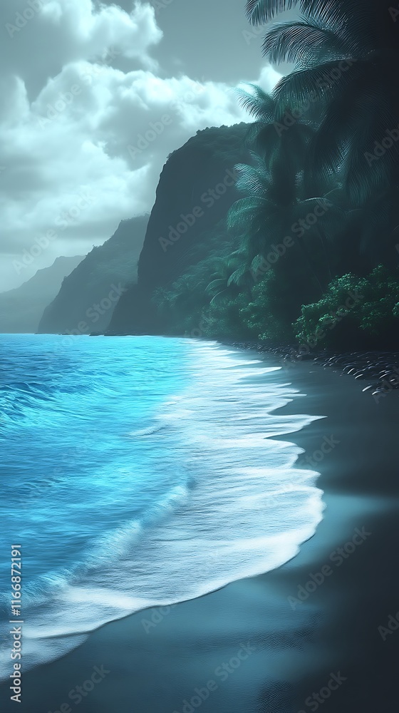 Serene Ocean Waves Crashing on a Tropical Shore