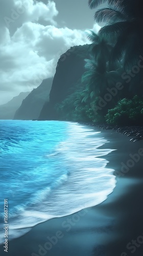 Obraz na płótnie Serene Ocean Waves Crashing on a Tropical Shore w salonie
