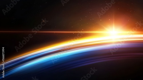 A black background with a bright sun in the distance