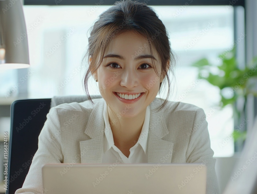 Smiling Businesswoman with Laptop at Office Smiling Businesswoman with Laptop at Office