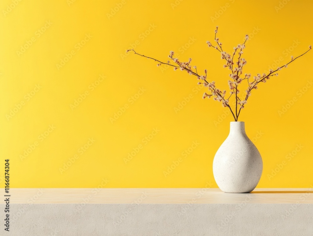 Spring Blossoms Vase on Yellow Wall Spring Blossoms Vase on Yellow Wall