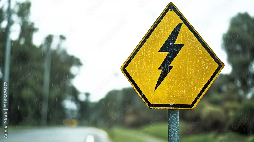 A bright yellow electricity danger sign in an outdoor setting, emphasizing safety, warning, and hazard awareness. A bright yellow electricity danger sign in an outdoor setting, emphasizing safety, warning, and hazard awareness.