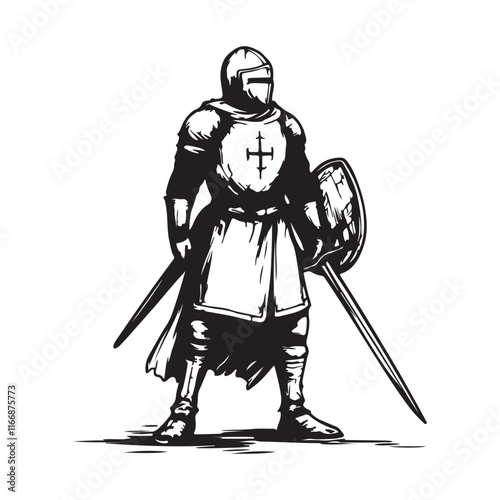 Crusader Medieval Soldier Standing  image vector isolated on white background.