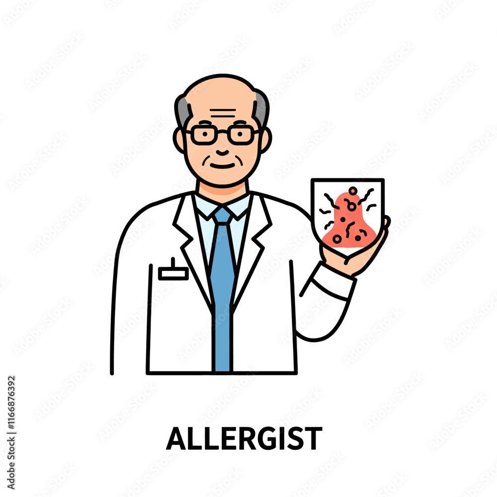 Allergist Doctor with an Allergy Symbol, Representing Allergy Testing and Immunological Treatment Allergist Doctor with an Allergy Symbol, Representing Allergy Testing and Immunological Treatment