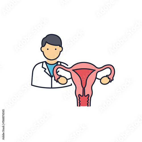 Vector Icon of a Gynecologist with a Female Reproductive System Icon