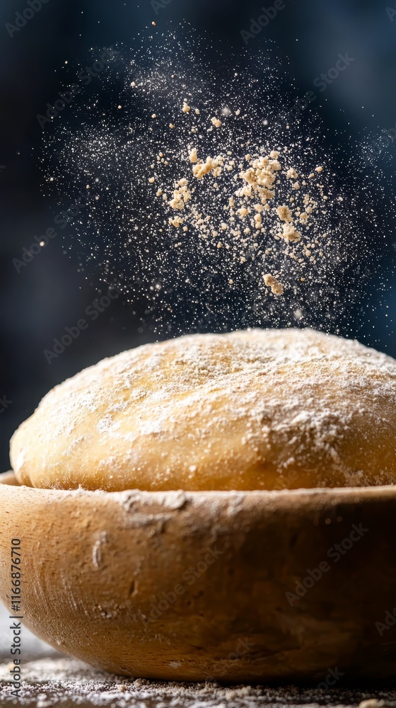 A wooden bowl filled with flour on top of a table A wooden bowl filled with flour on top of a table