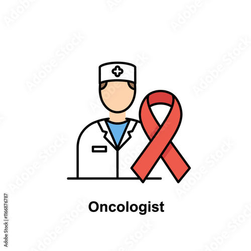  Vector Icon of an Oncologist Holding a Cancer Ribbon Icon: Symbol of Oncology