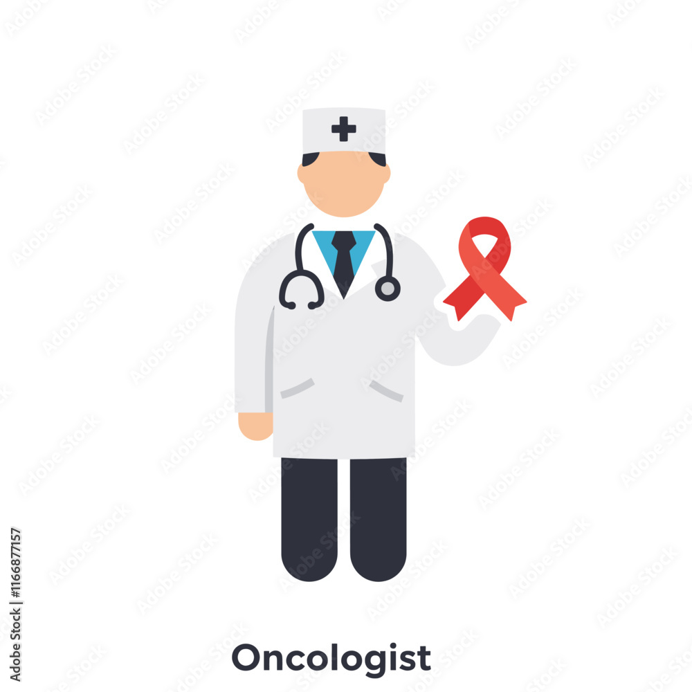 Vector Illustration: Oncologist Doctor with a Cancer Ribbon, Representing Cancer Research and Oncological Care Vector Illustration: Oncologist Doctor with a Cancer Ribbon, Representing Cancer Research and Oncological Care