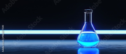 A glowing blue liquid in a laboratory flask, showcasing the beauty of scientific experimentation. photo