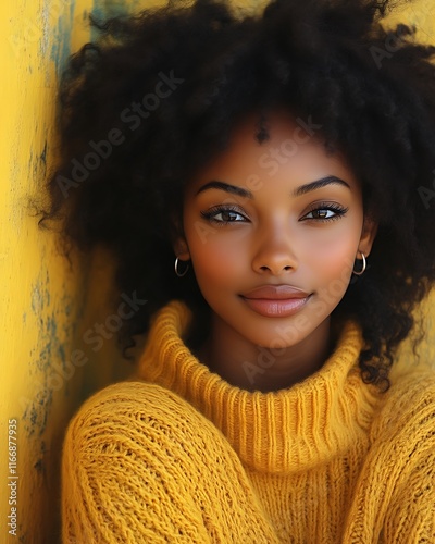 Young Woman With Afro Wearing Yellow Sweater