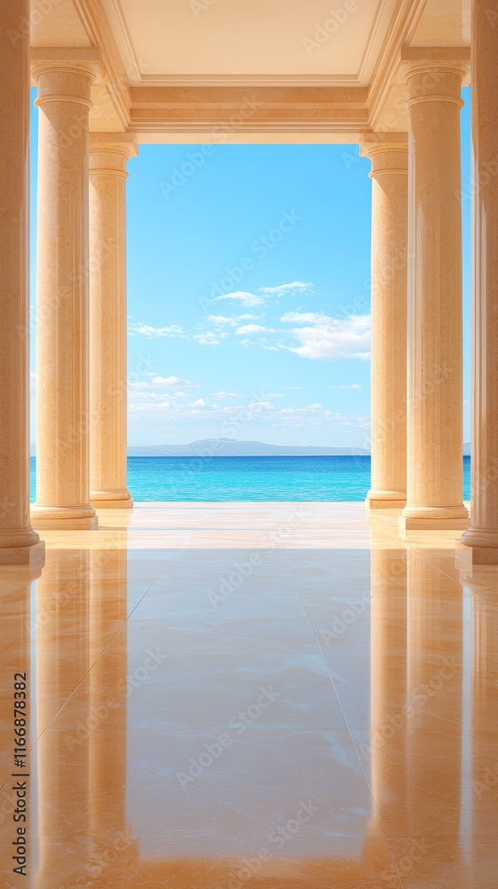 Fototapeta premium A view of the ocean through an archway of a building