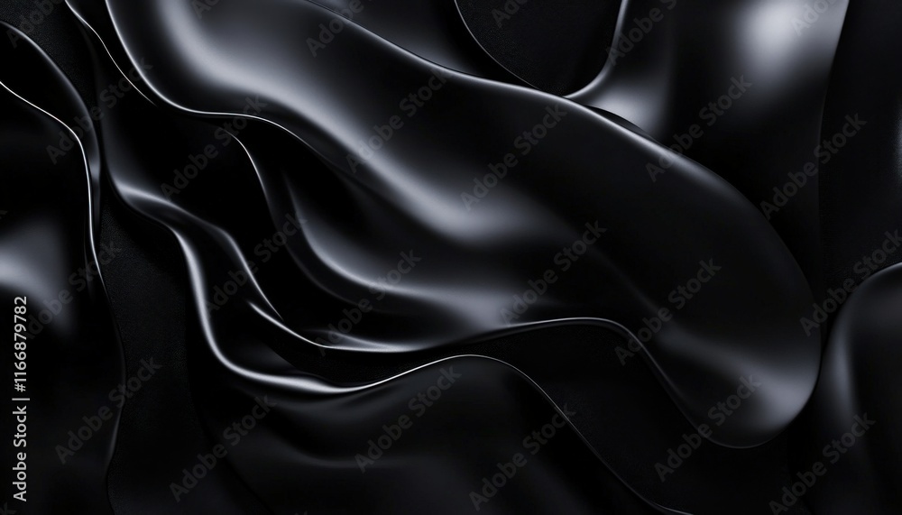 Obraz premium Abstract Black Draped Fabric Elegant Dark Textile Background Smooth Waves and Curves Texture