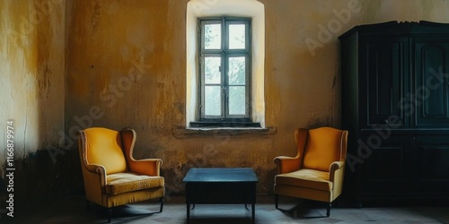 Abandoned Room with Two Cushioned Chairs