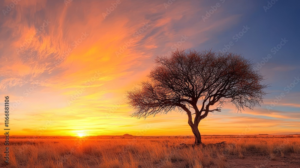 A lone tree in the middle of a field at sunset A lone tree in the middle of a field at sunset
