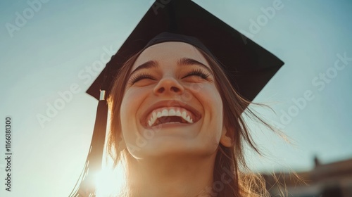 Happy Graduate Woman Smiles Under Cap In Sunlight