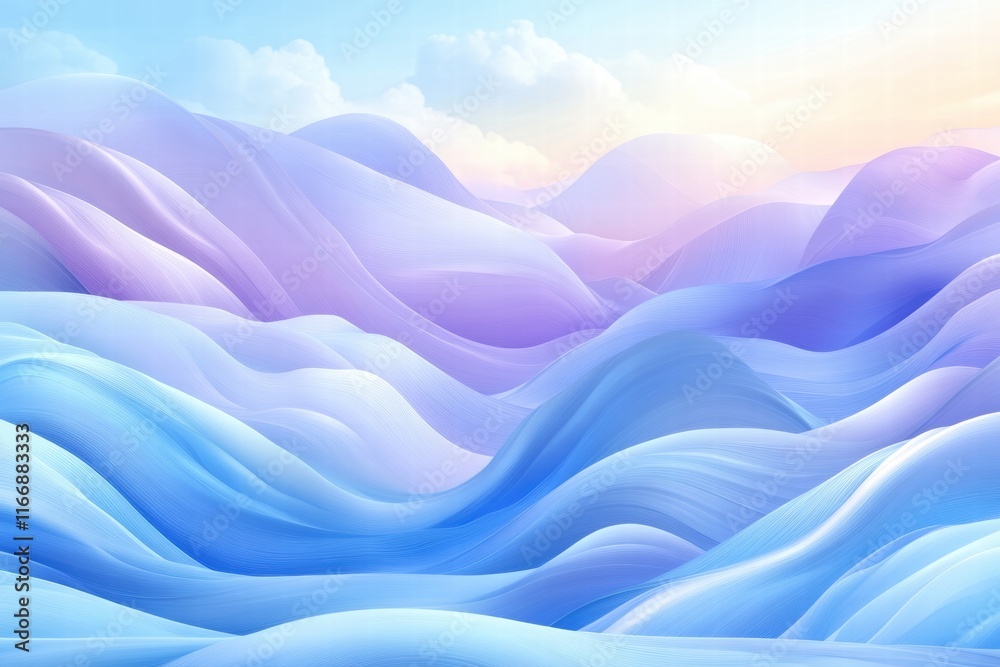 Fototapeta premium Abstract Pastel Blue and Purple Waves Landscape