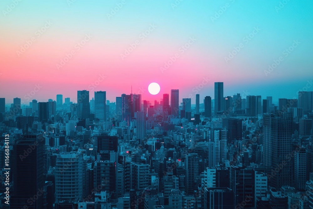 Stunning Cityscape at Sunset Pink and Teal Skyline Panorama Stunning Cityscape at Sunset Pink and Teal Skyline Panorama