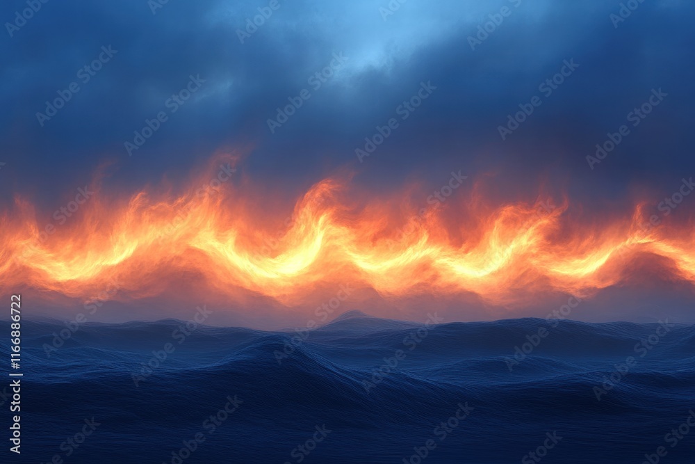 Fototapeta premium Fiery Sunset Over Dark Ocean